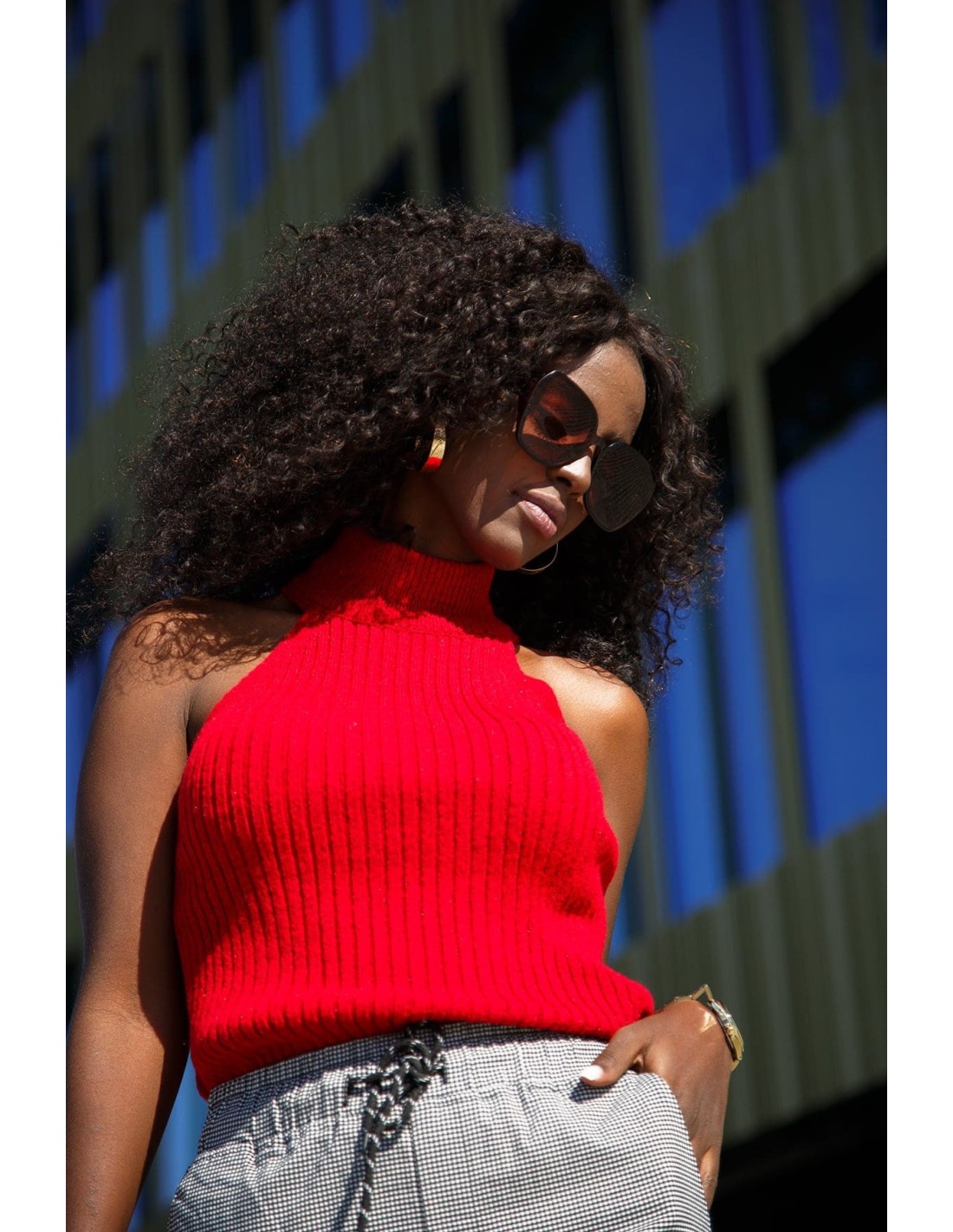 Ribbed sleeveless turtleneck red MP32822 - Online store - Boutique